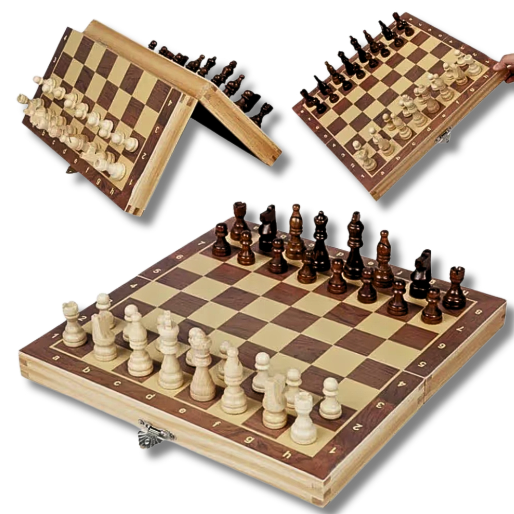 Jogo de Xadrez em Madeira Profissional Dama Gamao Tabuleiro  Magnetico 3 EM 1 34X34 cm jogos