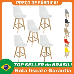 Kit 5 Banquetas Monty Leda Luisa Saarinen Alta Base Fixa Madeira - Lianto decor