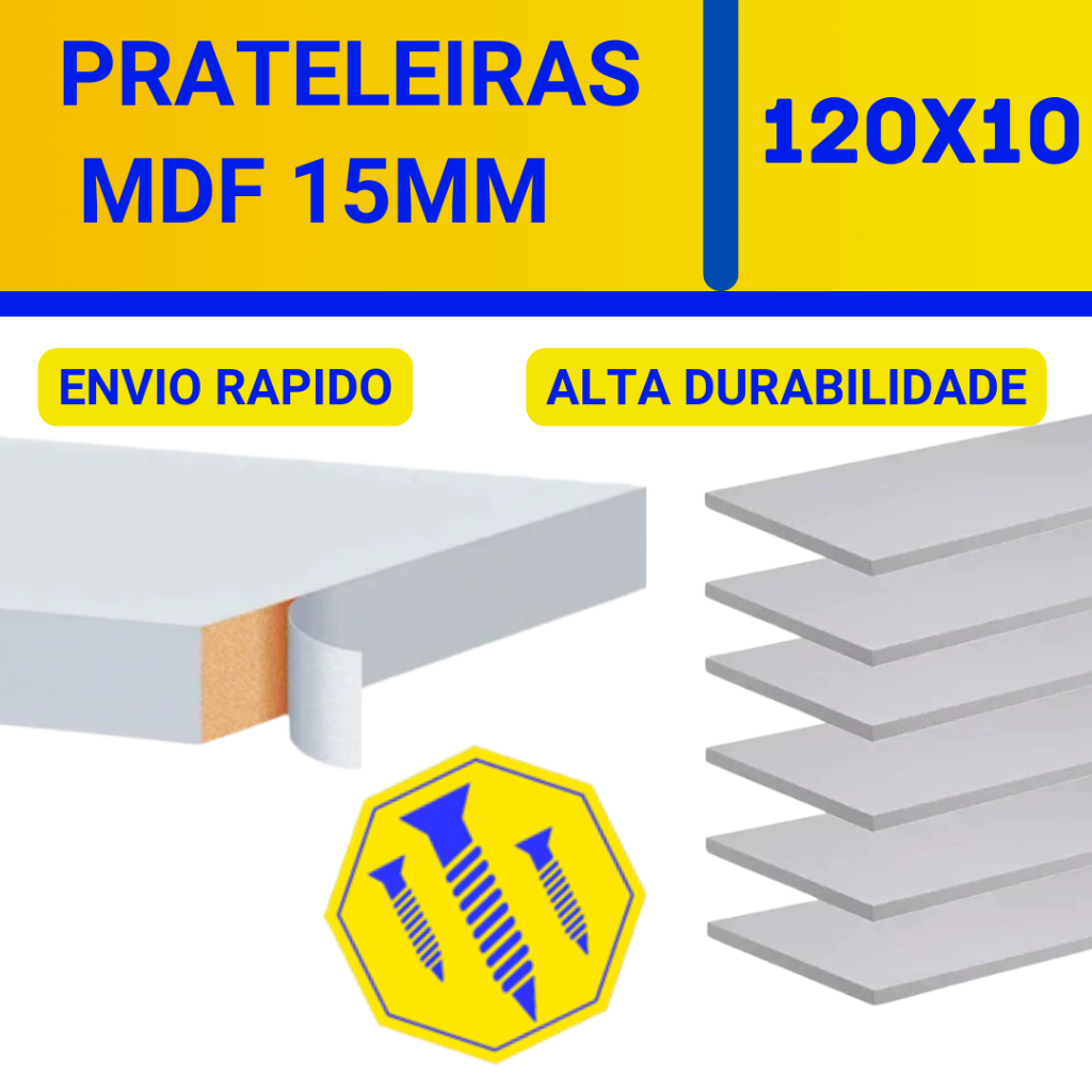 Prateleira Lisa Mdf 15mm Branco 120x10 Cm C/Suporte Invisível Decorativa Organização Prateleira suspensa