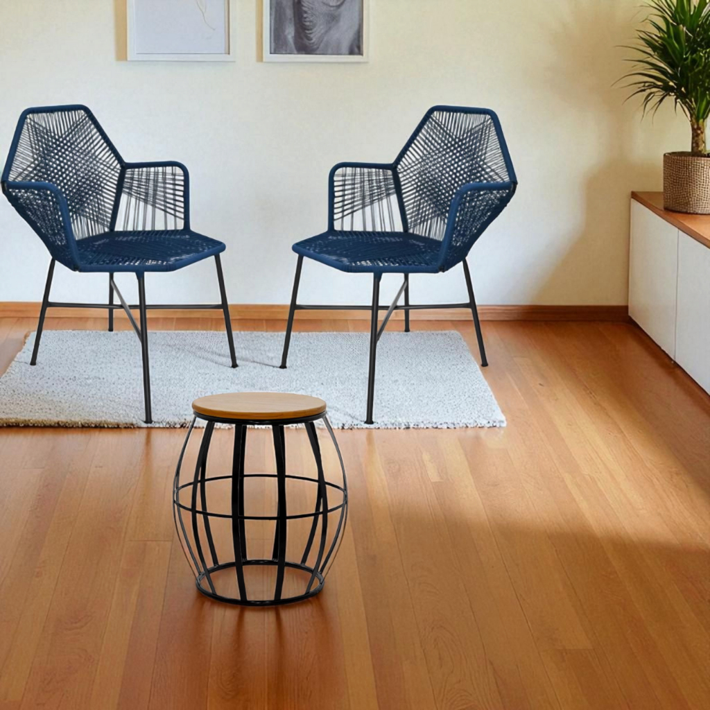 2 Cadeira Tropicália + Mesa Centro Garden Tampo de Madeira com Verniz Pu Conjunto Varanda Jardim Estilo Boho Externo