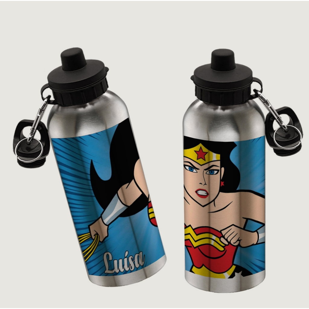Garrafa Squeeze Personalizada Mulher Maravilha De Aluminio 600ml