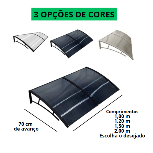 Toldo Policarbonato 100 a 200x70cm Alta Resistência, Proteção UV area externa portas e janelas Toldo Policarbonato 100 a 200x70cm Alta Resistência, Proteção UV area externa portas e janelas