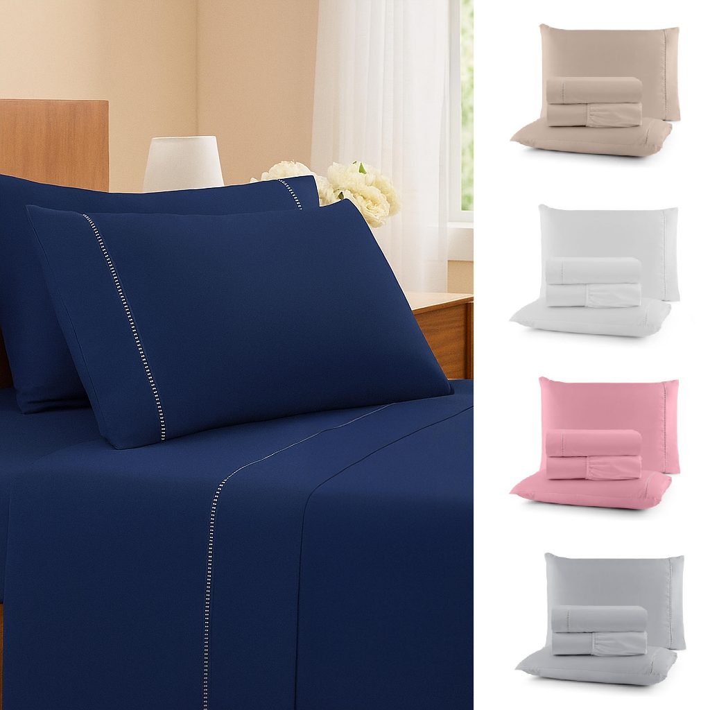 Jogo de Cama Lençol 4 Peças Queen Size 400 Fios Liso Micropercal Fronha Ponto Palito com Elástico