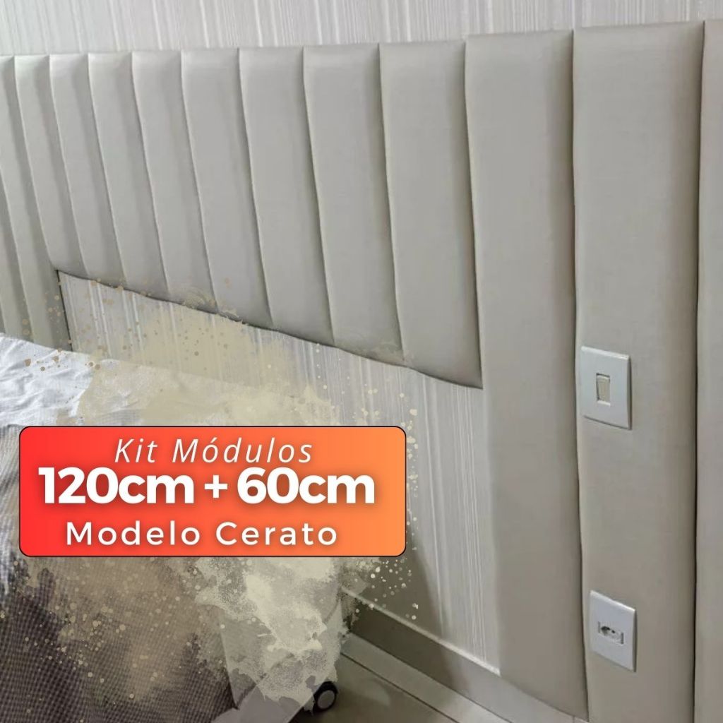 KIT Cabeceira 120x20Cm + 60x20Cm Cerato Modular Estofada Painel Decorativo Cama