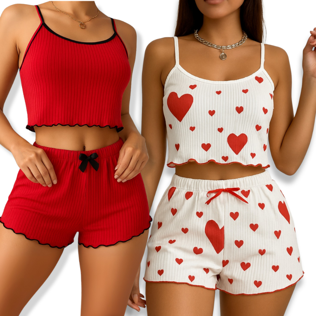 Kit com 2 Conjuntinho Baby Dool Feminino Pijama Short Doll Verão Canelado Blogueirinha