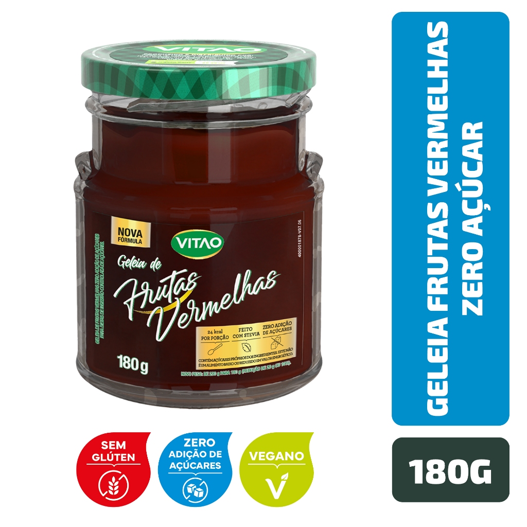 Geleia Frutas Vermelhas Zero Açúcar Vitao 180 g em Oferta na Shopee