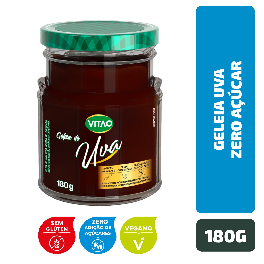 Geleia Uva Zero Açúcar Vitao 180 g em Oferta na Shopee