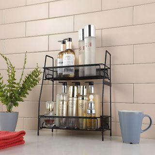 Prateleira Organizadora de Mesa Dupla Metal Rack de Armazenamento Banheiro Cozinha Multiuso Estante