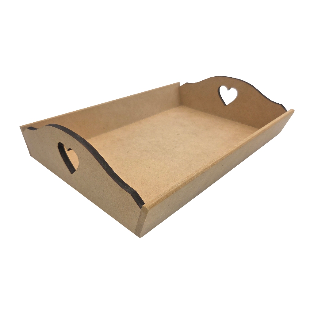 Bandeja em MDF Cru 35x30x10 Coração Para Decoração Cesta de Presente Casa Cozinha Cantinho Café
