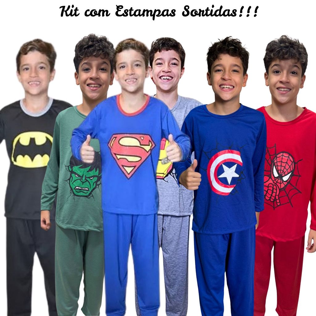 Kit com 2 Pijama Masculino Infantil Personagem - Pijama Masculino Estampas das fotos Sortidas em Oferta na Shopee