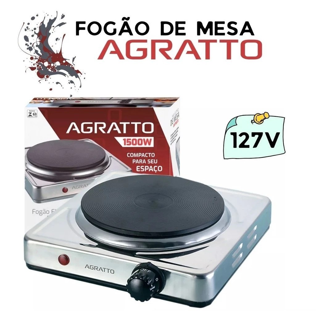 Fogão Fogareiro Elétrico Aço Inox 1Boca Portátil 1000w 127v ou 220v Para fazer comida cozinha, casa