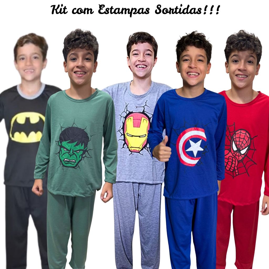 Kit com 2 Pijamas Masculino Infantil Personagens Sortidos - Roupa de Dormir - Pijama Masculino em Oferta na Shopee