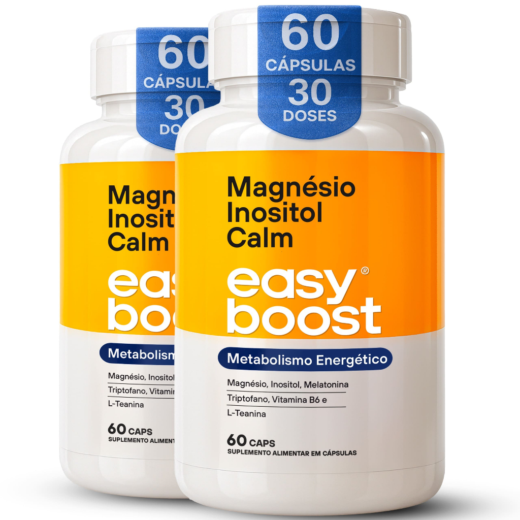 Magnésio Inositol Calm Easy Boost Kit 2x 60 Caps Triptofano, Teanina, Melatonina, B6 Sono 120caps