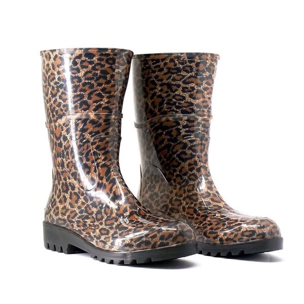 Bota Galocha Feminina Baspan Onça Impermeavel Pvc