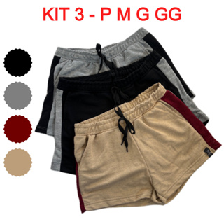 Kit 3 Bermuda Shorts Moletom Feminino P M G GG Cós com Elástico, Academia, Corrida, Confortável em Oferta na Shopee