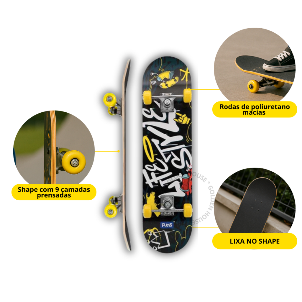 Skate Infantil Semi Profissional + Kit Equipamentos Segurança - Suporta até 50kg Menino e Menina