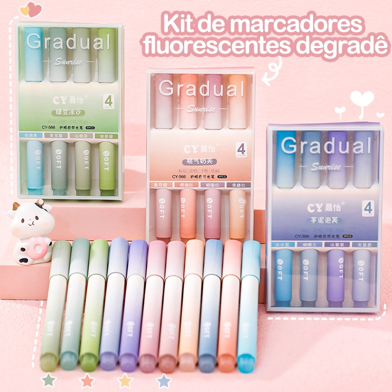 Kit de marcadores fluorescentes degradê – Linhas grossas e finas, 0,5mm/4mm, cores protetoras para os olhos em Oferta na Shopee