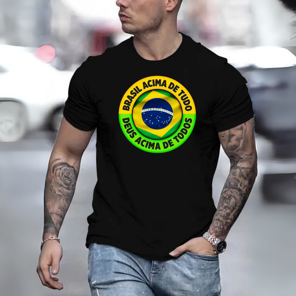 Camisa Bolsonaro Masculina DTF Personalizada Premium BRASIL ACIMA DE TUDO DEUS ACIMA DE TODOS