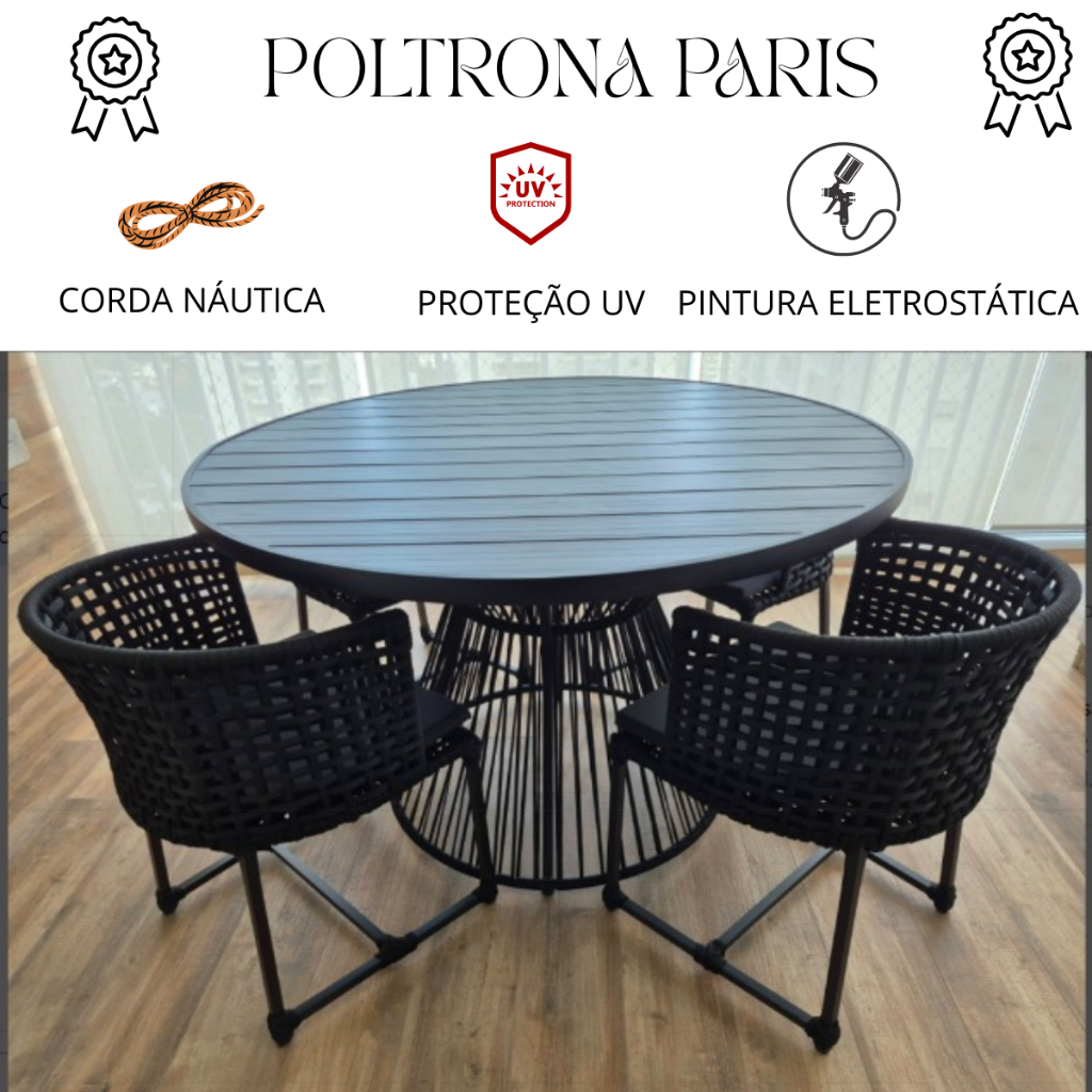 Detalhes do Cadeira Luxo Paris Alumínio Premium Corda Náutica Design Moderno e Conforto Mesa ou Descanso