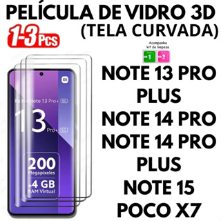 Película De Vidro 3D Temperado Para Redmi Note 13 PRO PLUS/14 PRO PLUS/15 POCO X7 (TELA CURVADA) em Oferta na Shopee