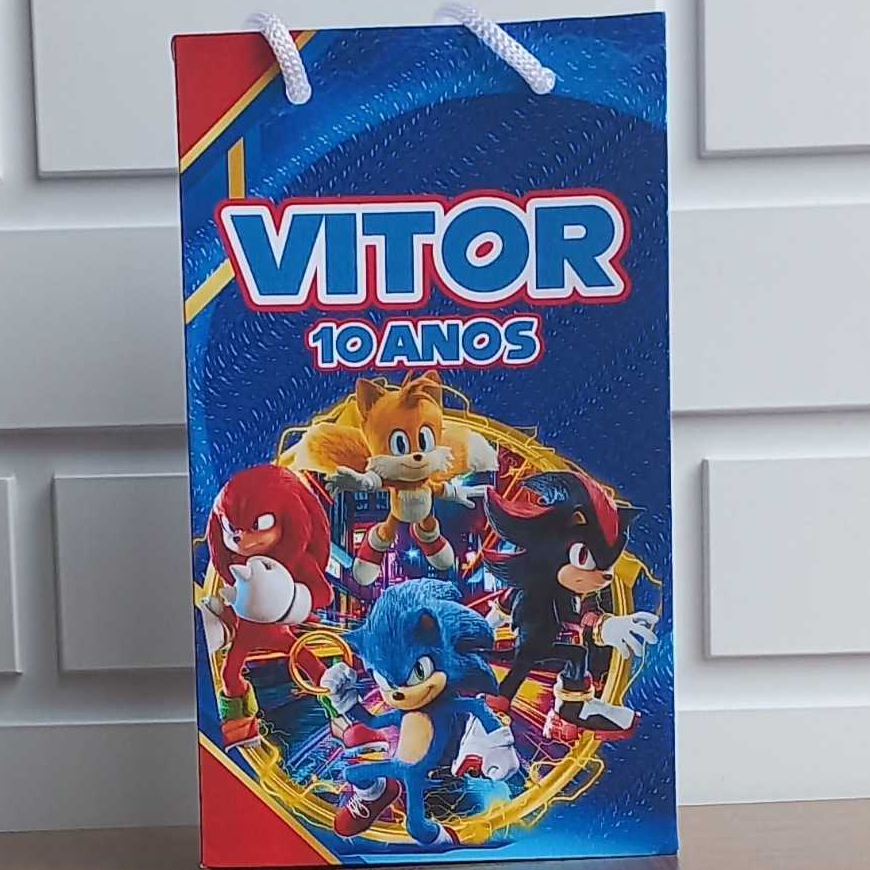 Sacolinha Personalizada Sonic Aniversário Infantil Mimos e Lembrancinhas para Festa KIT PEGUE E MONTE