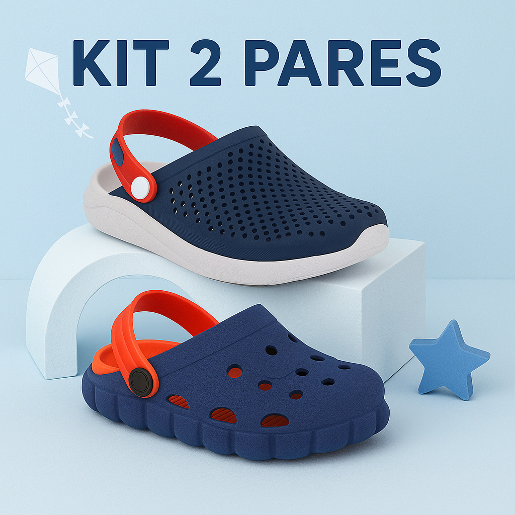 Kit 2 Pares babuche infantil masculino menino bicolor respirável confortável antiderrapante escolar