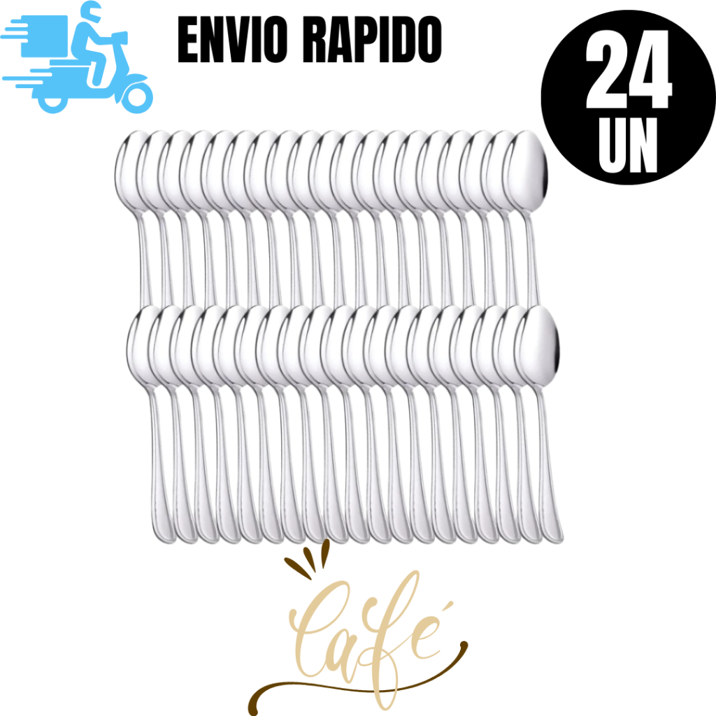 Conj de 24 Colher de Café Homer Aço Inox Talher Resistente e Durável Para Cozinha Bares Pizzaria