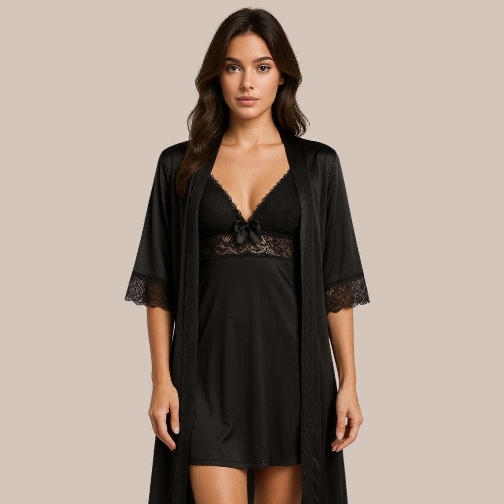 Camisola + Robe em Microfibra com renda PAULA