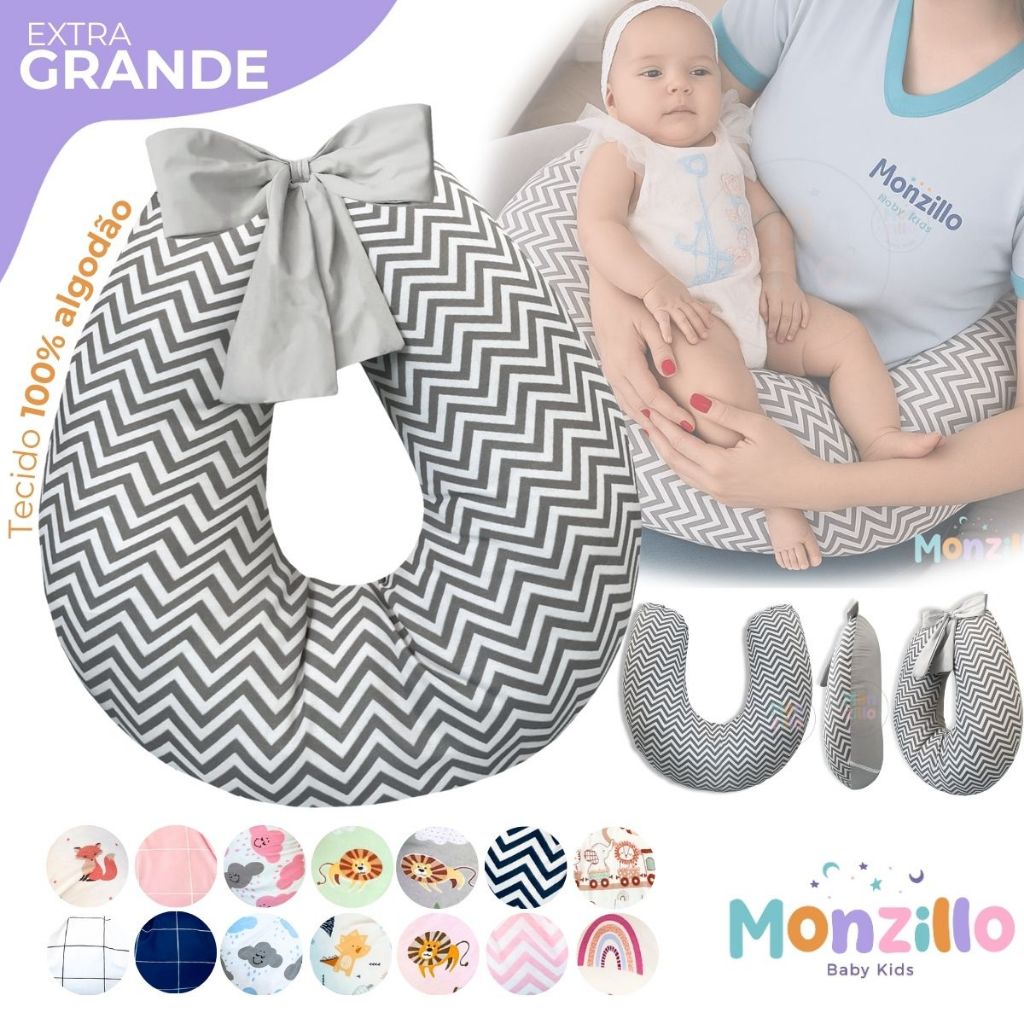 Almofada de Amamentação Extra Grande 100% Algodão Estampada e Lisa