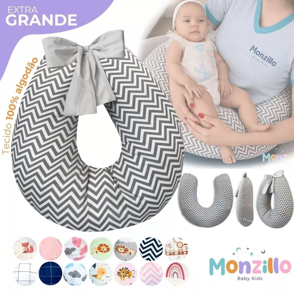 Almofada de Amamentação Extra Grande Algodão Estampada e Lisa