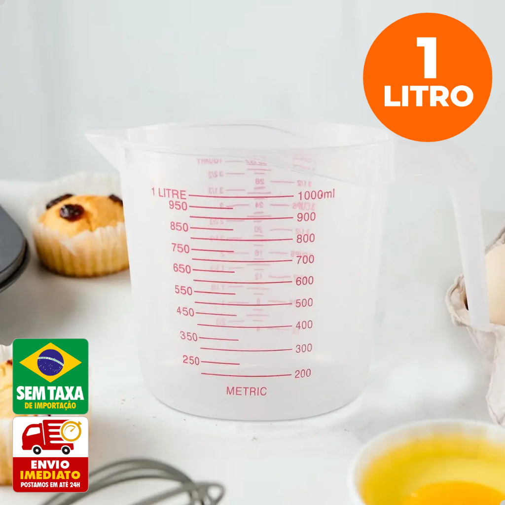 Jarra Medidora de Plástico 1 LITRO ou 2 LITROS  Cozinha com Alça Bico Preciso e Durável