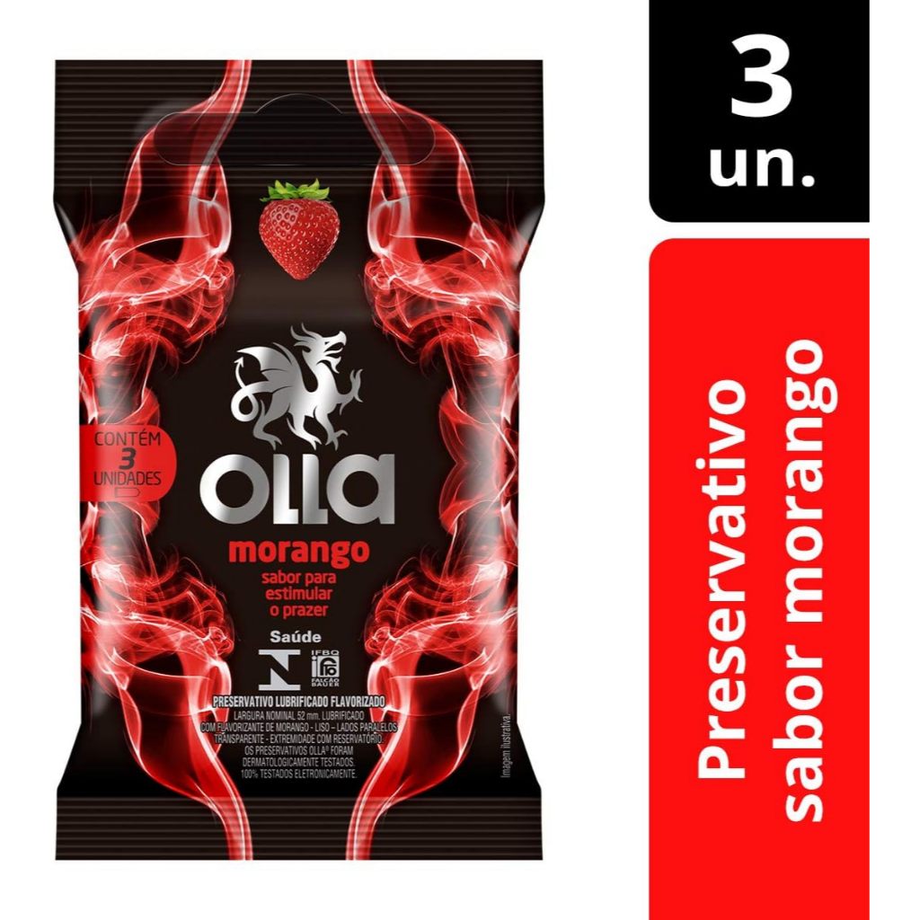 Preservativo Olla Lubrificado Morango Com 3 Unidades em Oferta na Shopee