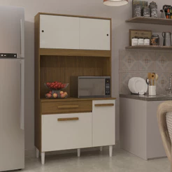 Armário de Cozinha Balcão Para Microondas 4 Portas Pés Plásticos e 1 Gaveta Cosina - VIANOSSA