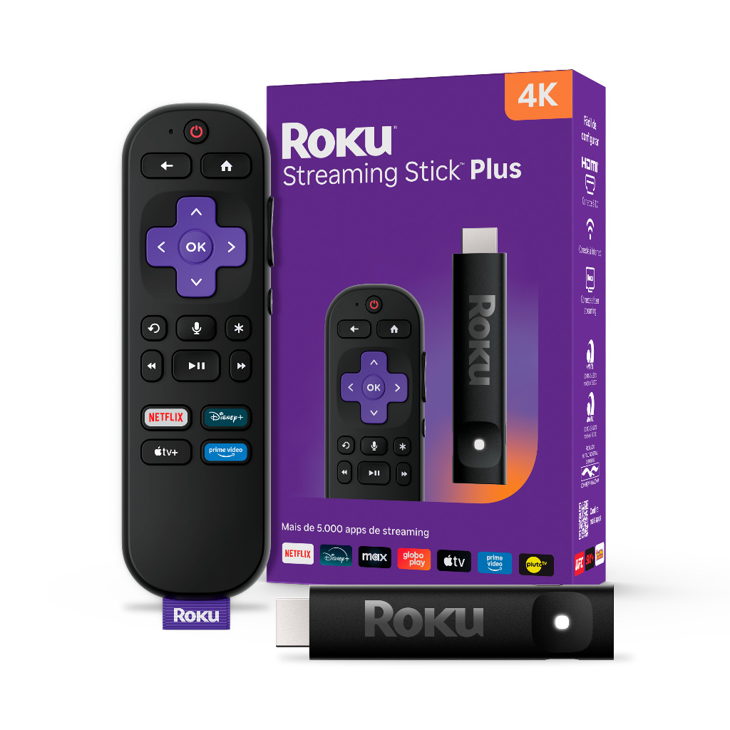 Roku Streaming Stick Plus 4K UHD HDR10 Controle por Voz HDMI