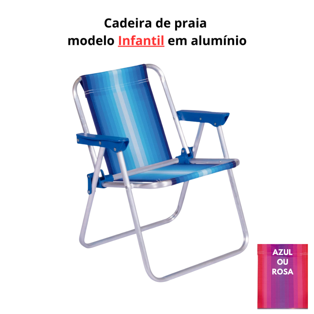 Cadeira Infantil Praia MOR Dobrável Alumínio Reforçada Criança Praia Camping Verão Piscina Jardim