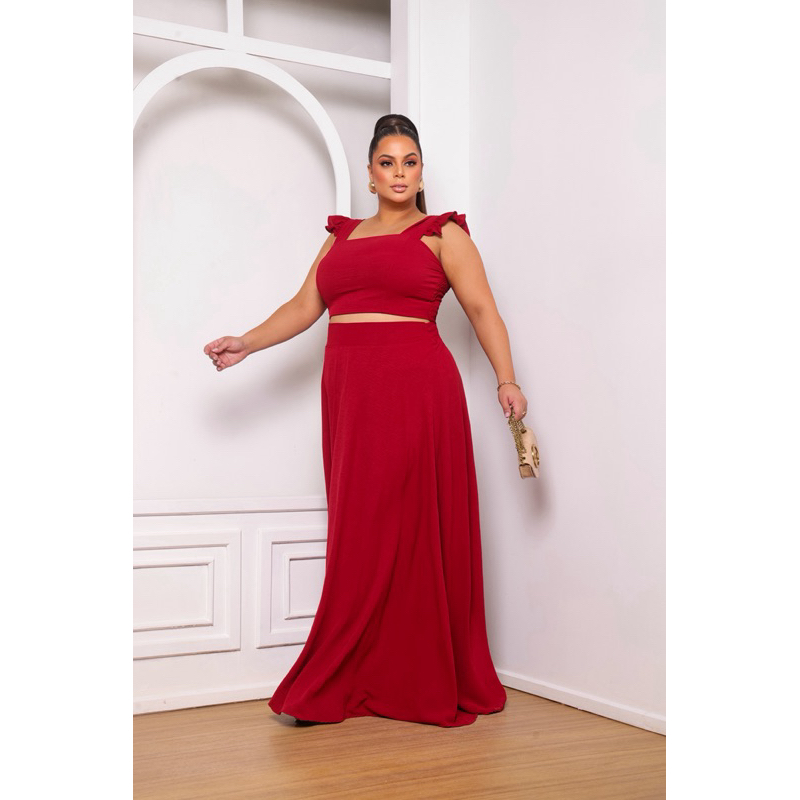 conjunto plus size conjunto moda maior saia godê e cropped ,saia forrado conjunto feminino