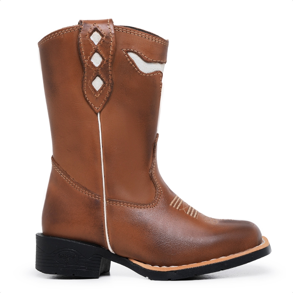 Bota Texana Infantil Couro Legítimo Bordada Bico Quadrado em Oferta na Shopee