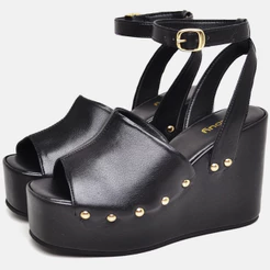 Tamanco Feminino Sandália Plataforma Preto Fosco Original DUBUY Mafe 2108DB