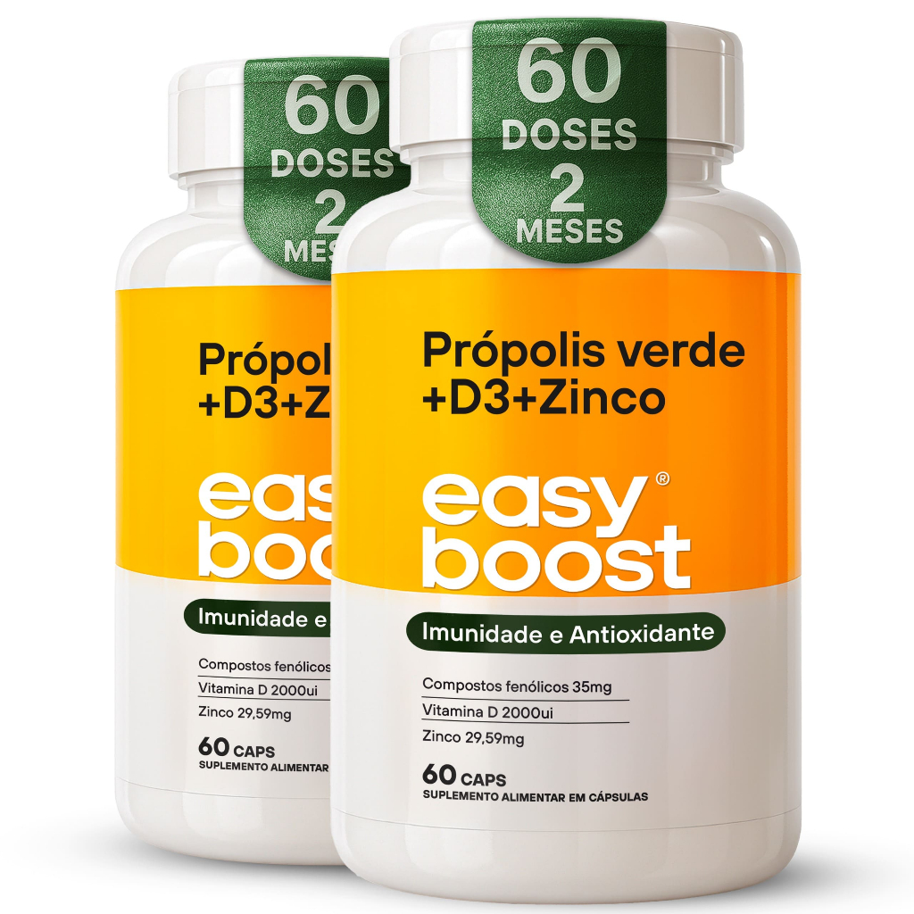 Própolis Verde + Vitamina D3 + Zinco Easy Boost Kit 2x 60 caps Imunidade e Proteção Natural 120 Caps