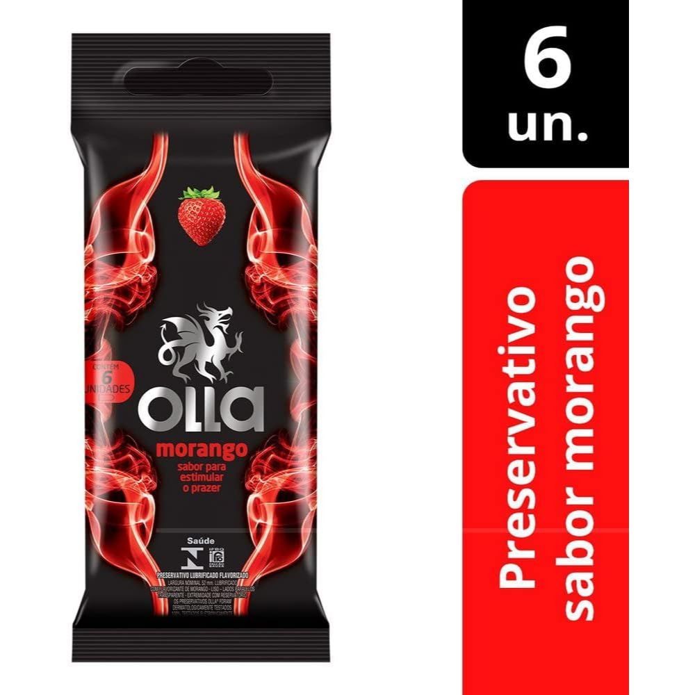 Preservativo Olla Lubrificado Flavor Morango Com 6 Unidades em Oferta na Shopee