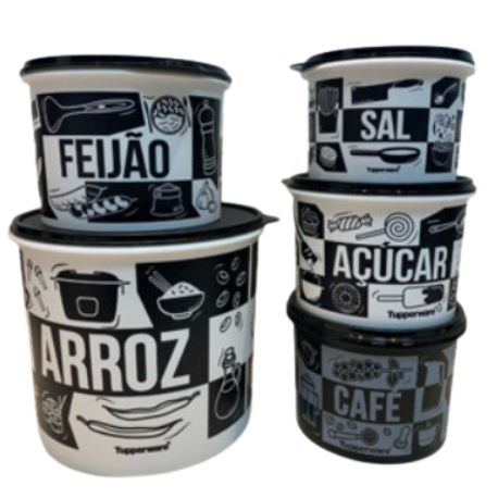 Kit Mantimentos Tupper Caixa Pop Box 5 Peças (Arroz, Feijão, Café, Açúcar e Sal) - Original Tupperware