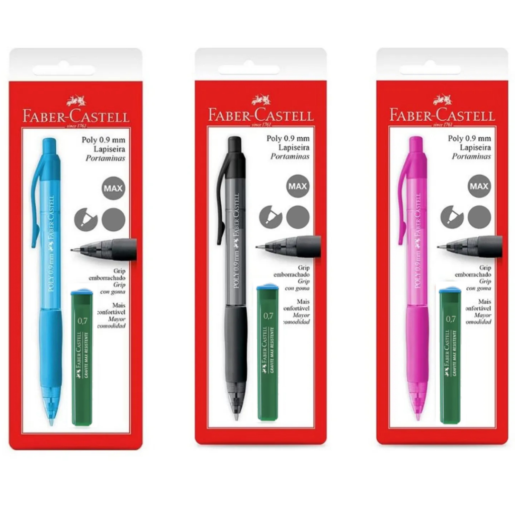 Kit Escolar Lapiseira Poly + Grafite Faber- Castell 0.5mm | 0.7mm ou 0.9mm em Oferta na Shopee