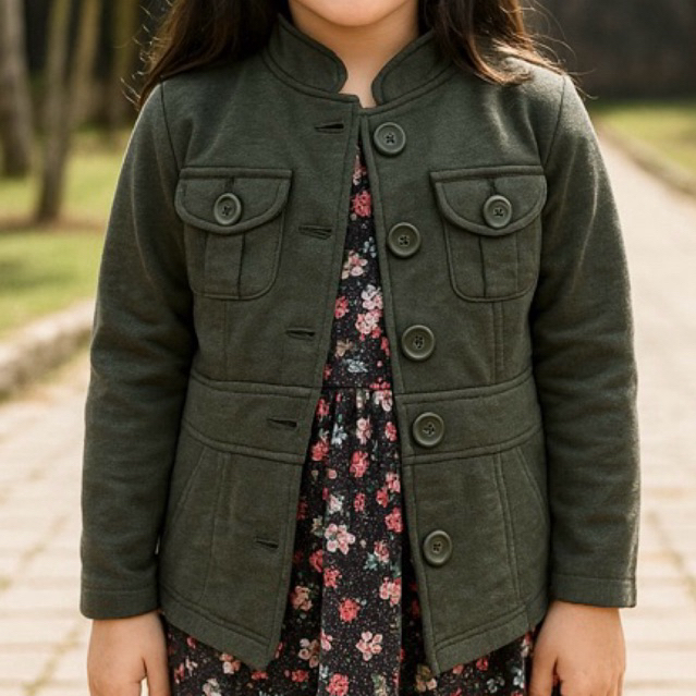 Casaco Verde Militar Infantil Menina 8-10 Anos