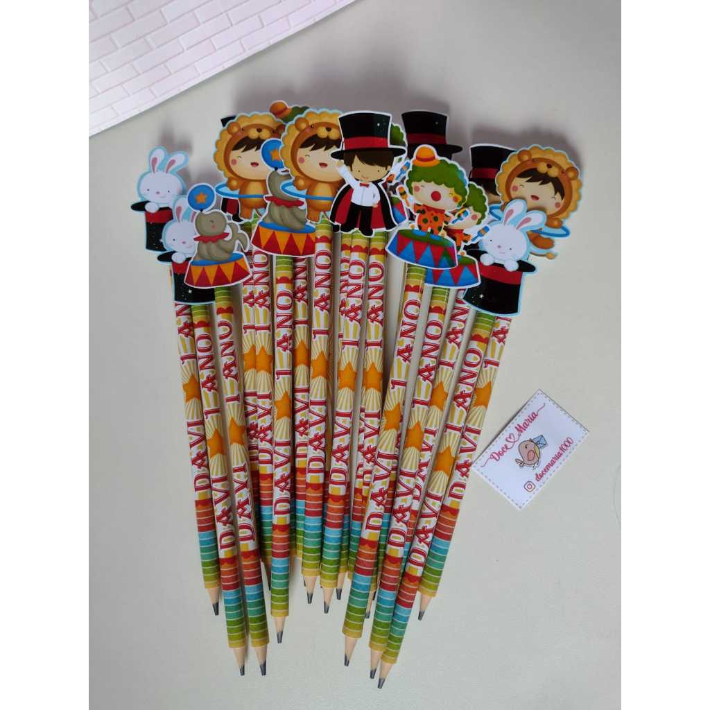 kit com 10 Lápis Personalizado CIRCO FAZEMOS TODOS OS TEMAS Lembrança Nascimento Aniversário Chá Revelacão, LEMBRANCINHA