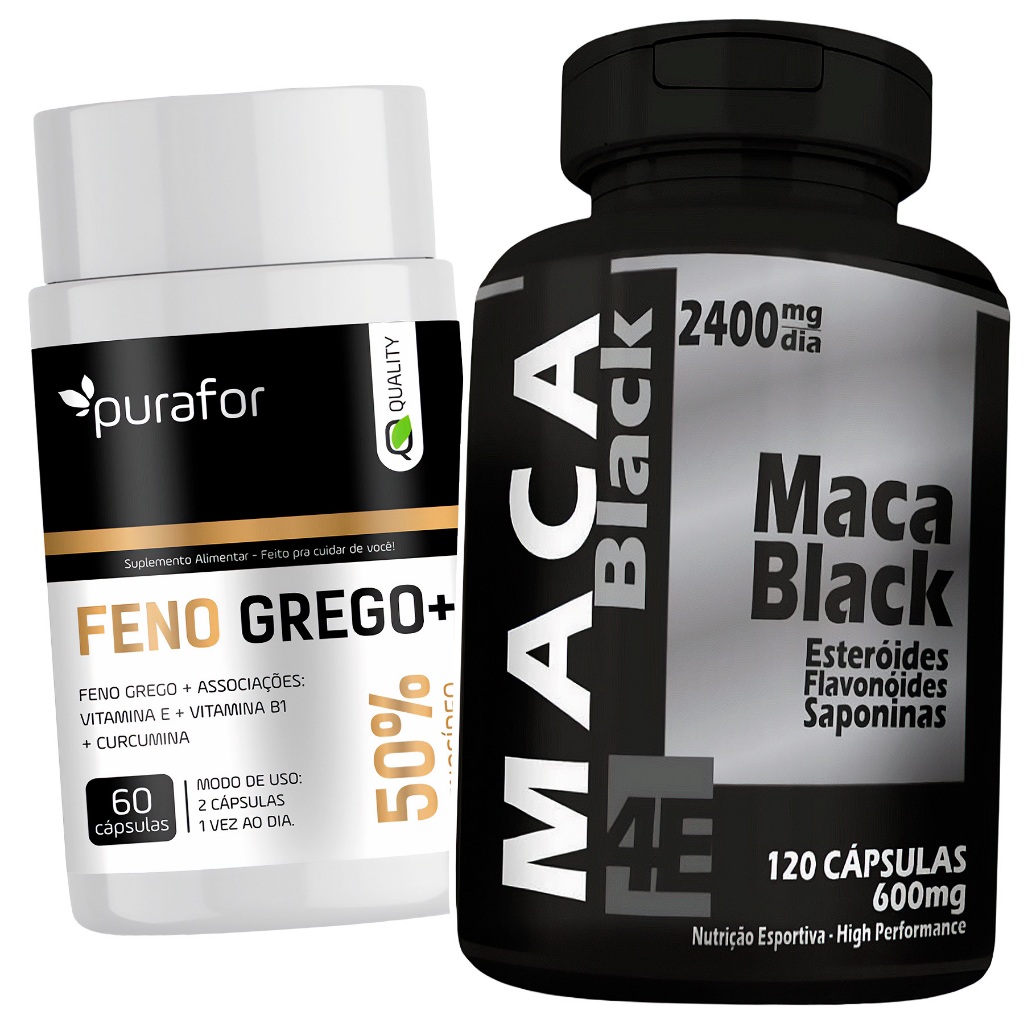 Testo Black 120 caps + Fe Gre 60 caps c/ Vitaminas Kit Natural Força Disposição