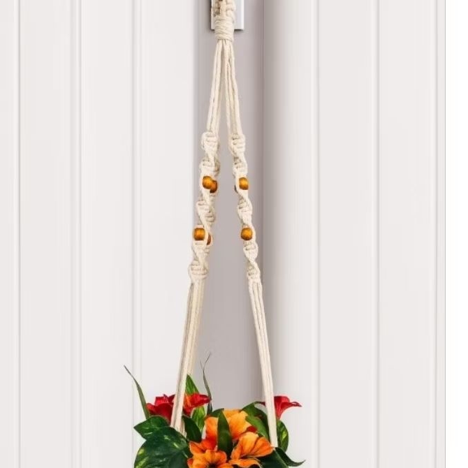 Suporte para Planta em Macramê Feito à Mão 80 cm– Decoração Boho para Vasos com 6 bolinhas demadeira em Oferta na Shopee