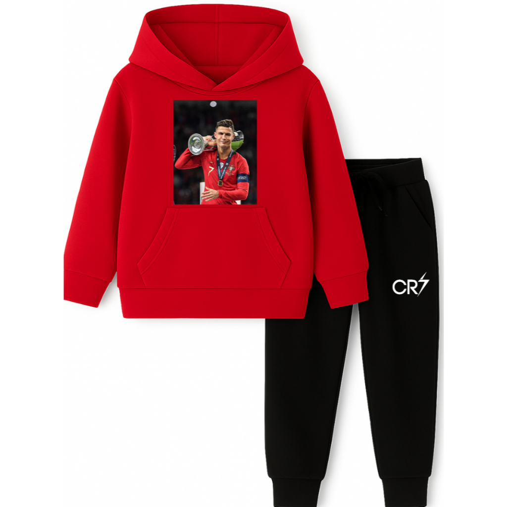 Conjunto Cristiano Ronaldo Cr7 Infantil Futebol Time Moletom Algodão Casual Roupa Menino Blogueirinho