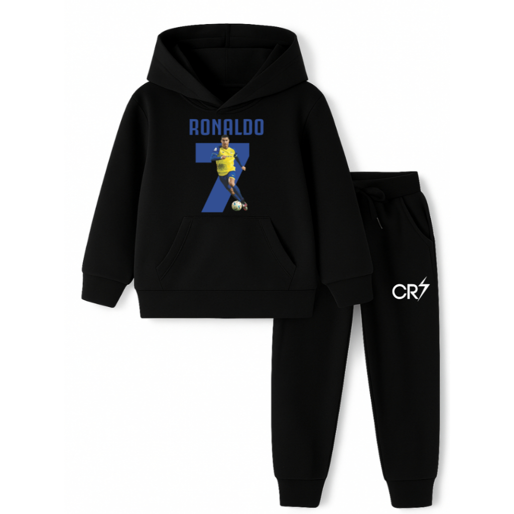 Conjunto Cristiano Ronaldo Al-Nassr Cr7 Infantil Futebol Time Blusa Calça Moletom Algodão Casual Roupa Menino