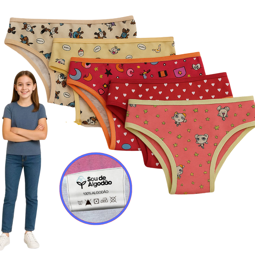 Kit 10 Calcinhas Juvenil de Algodão para Meninas