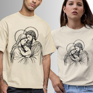 Camiseta Religiosa Sagrada Família 100% Algodão Tendencia Perfeita Pra Família Envio Rápido Adulto Infantil Kit Família